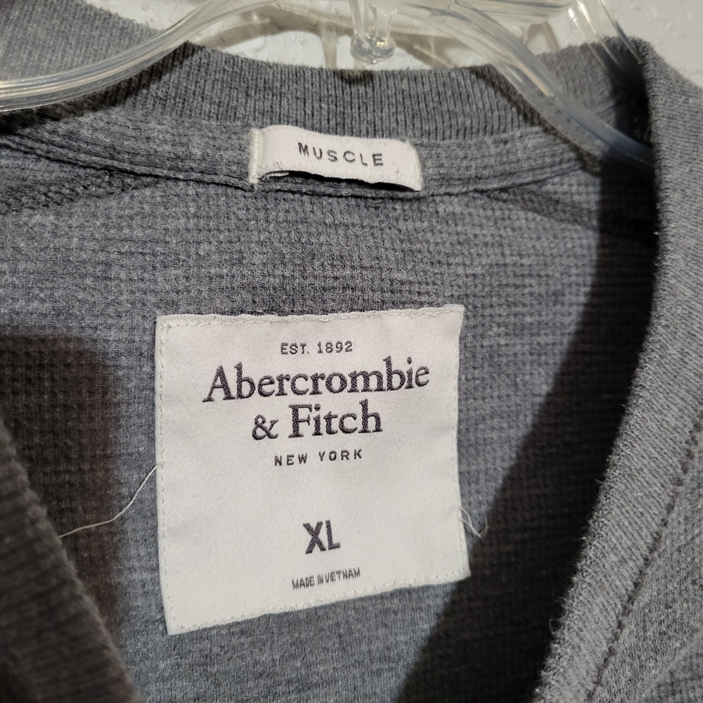 Abercrombie & Fitch Men’s Gray Muscle Long Sleeve Waffle Knit T-Shirt Size XL - Picture 6 of 7